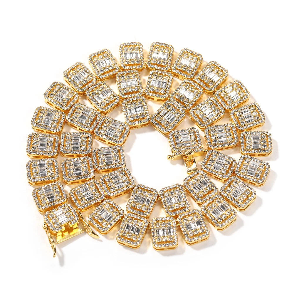 16 inch Rhinestone Baguette Cut PHAT Link Chain