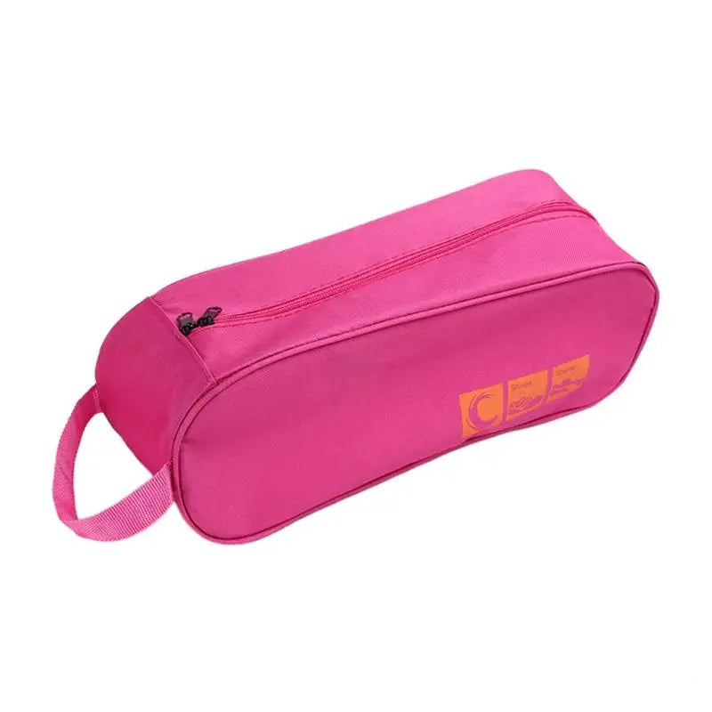Hot Pink shoe bag with a handle on a white background