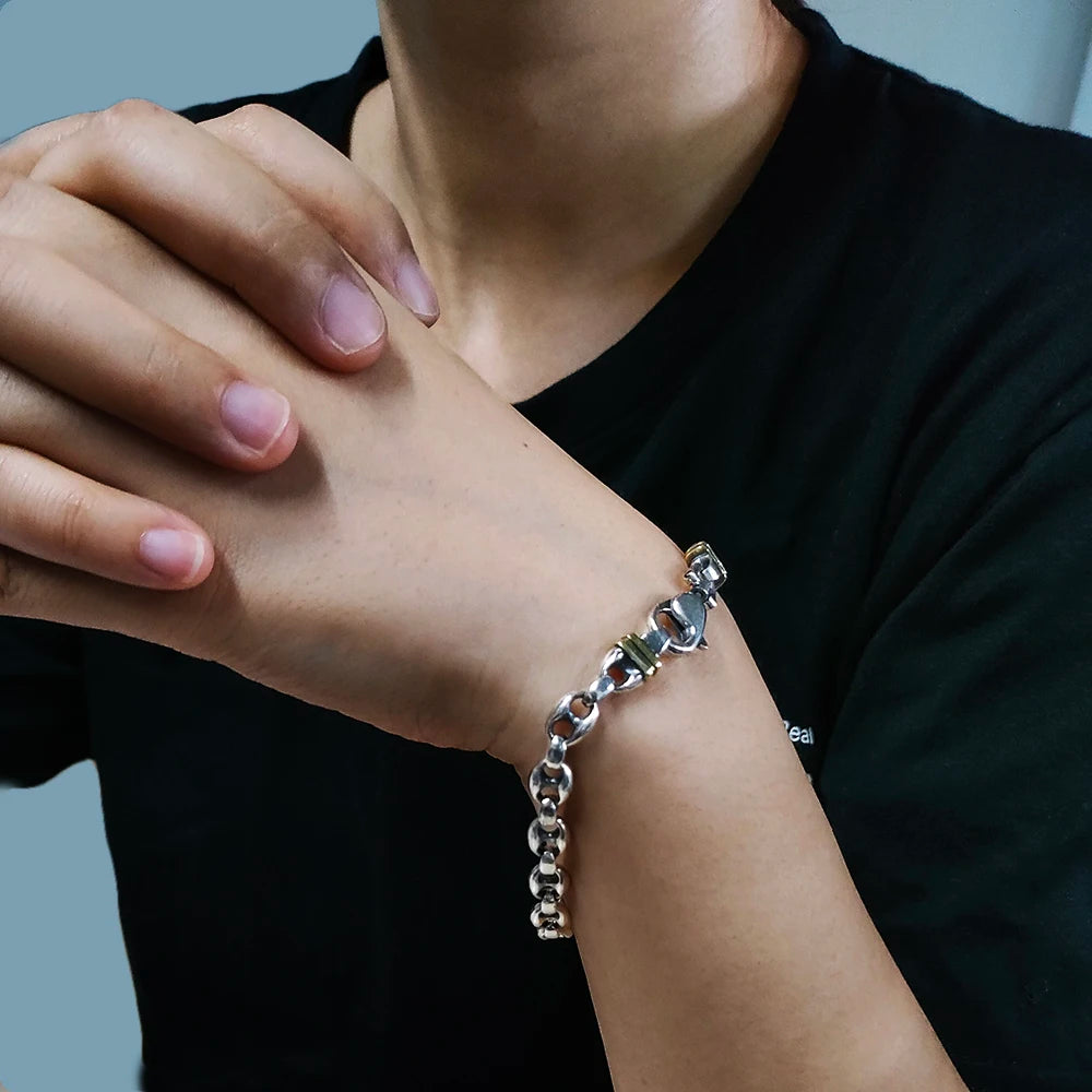 2XL - 22cm - Sterling Silver Coffee Bean Bracelet