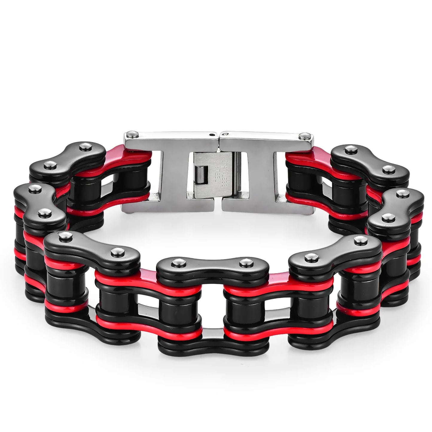 Black & Red Stainless Steel Bicycle Chain Bracelet