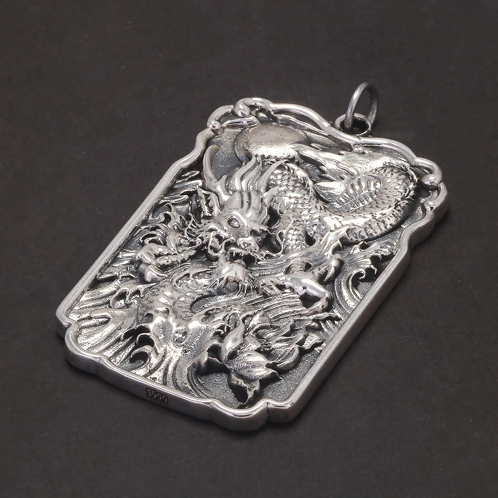 999 Pure Silver Dragon Tag Pendants