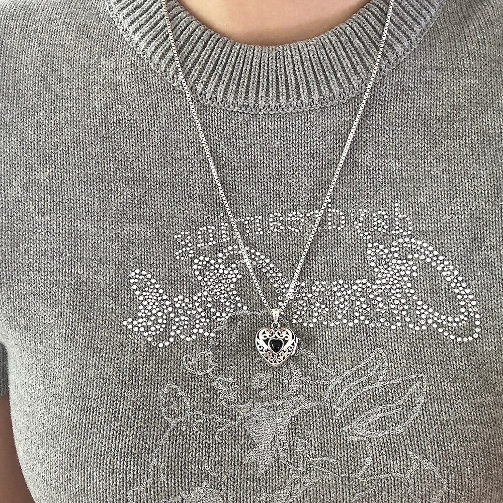 Onyx Love Heart Locket Necklace
