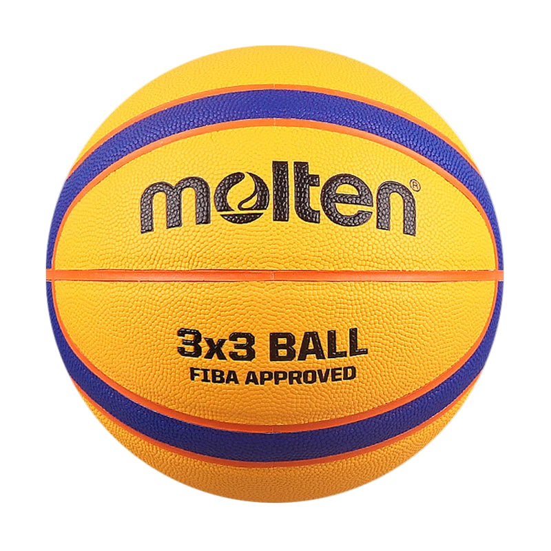 Molten 3x3 Fiba Approved Orange basketball with a dark orange winding and purple track lines. background