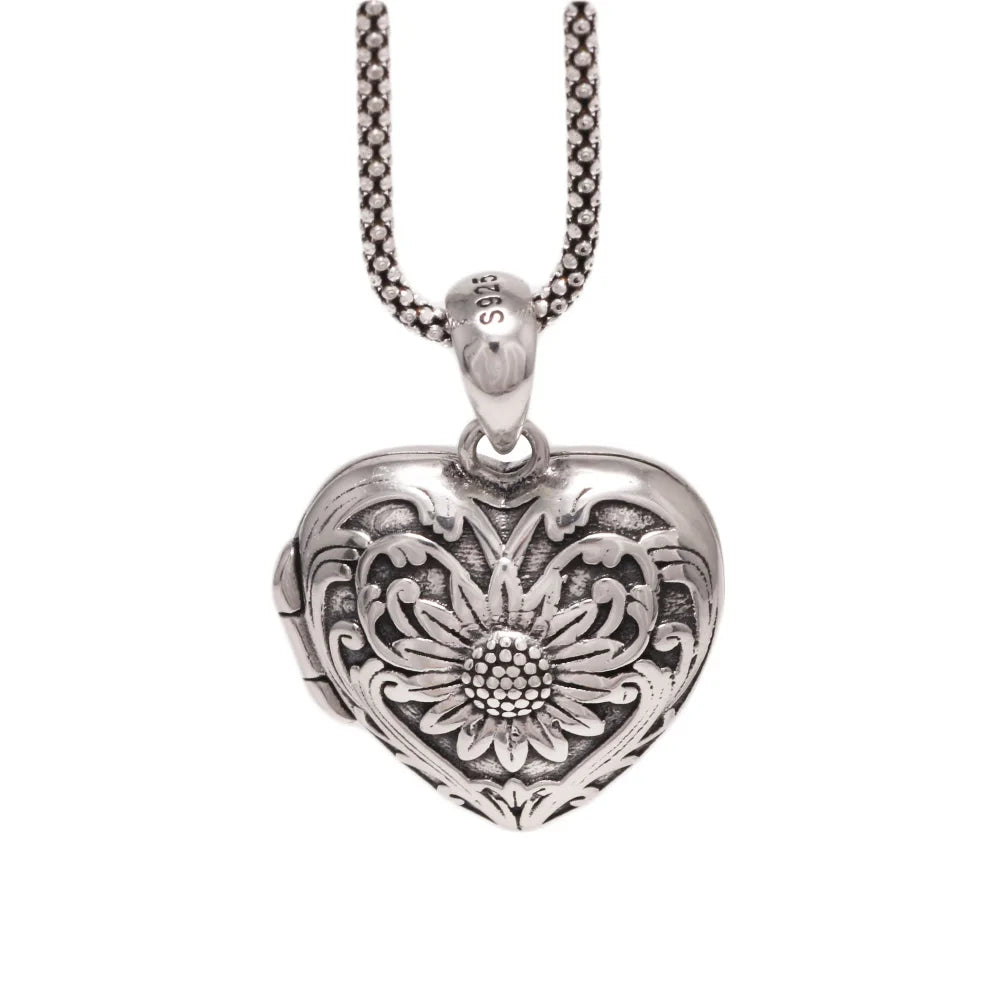 Heart Shaped Sunflower Locket Pendant
