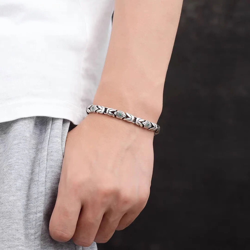 18cm 925 Sterling Silver Studded Pattern Bracelet