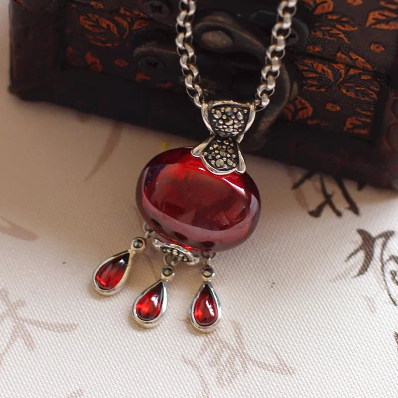 Natural Garnet Water Drop Pendant