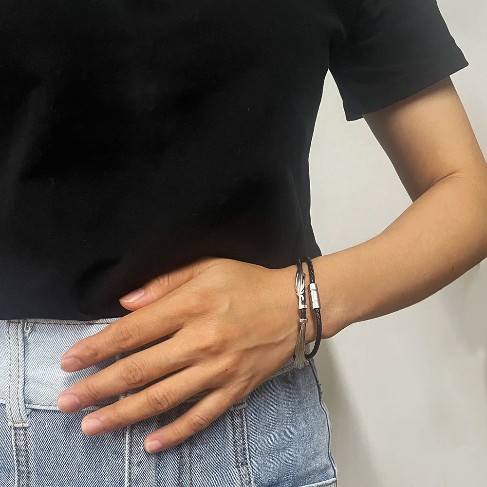 Silver Wax Feather Rope Bracelet