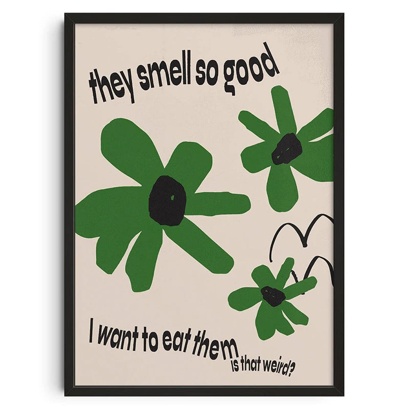 Green flowers - Vintage Retro Abstract Print Poster