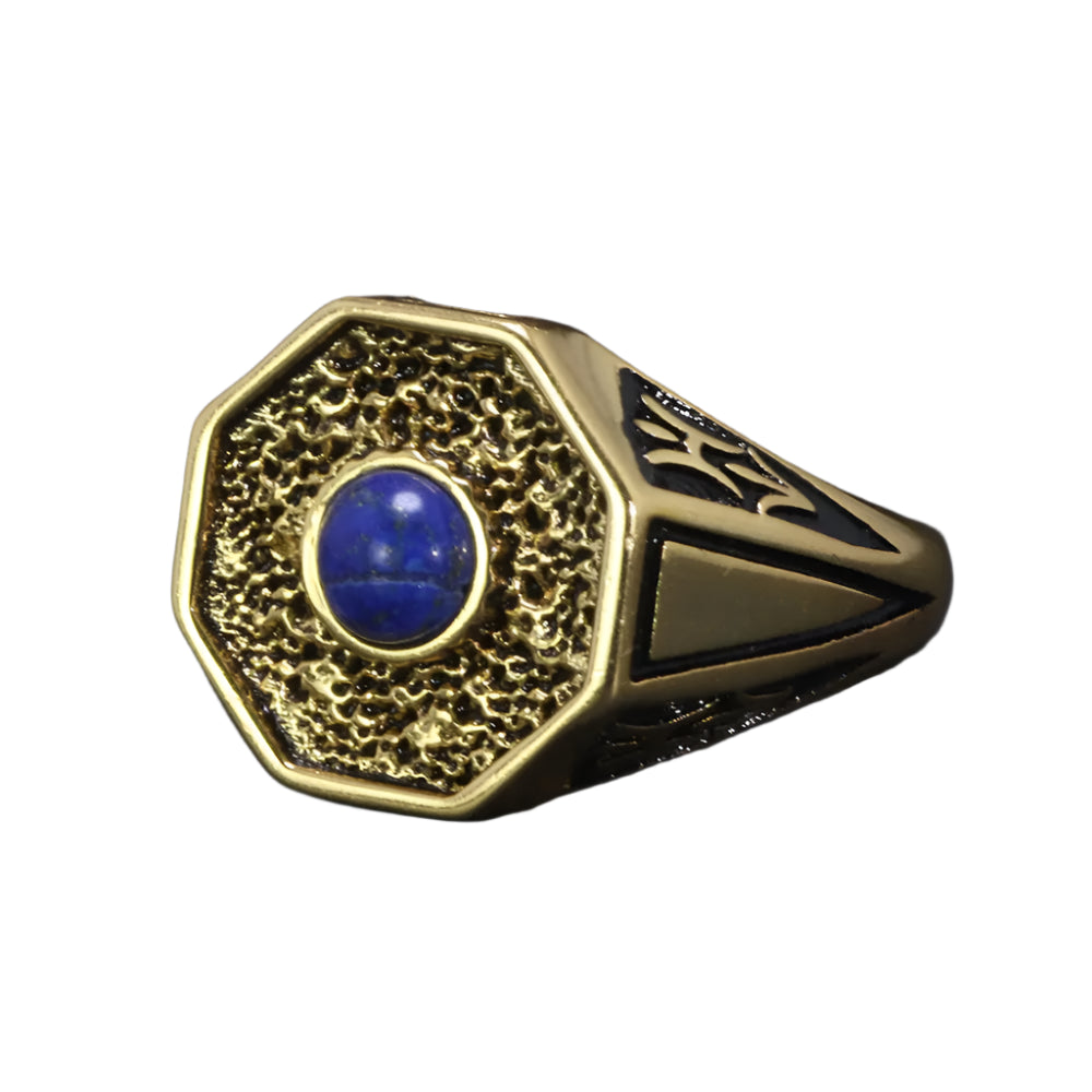 Lapis Lazuli Yellow Gold Plated Vampire Ring With Heart Shaped Ring Case