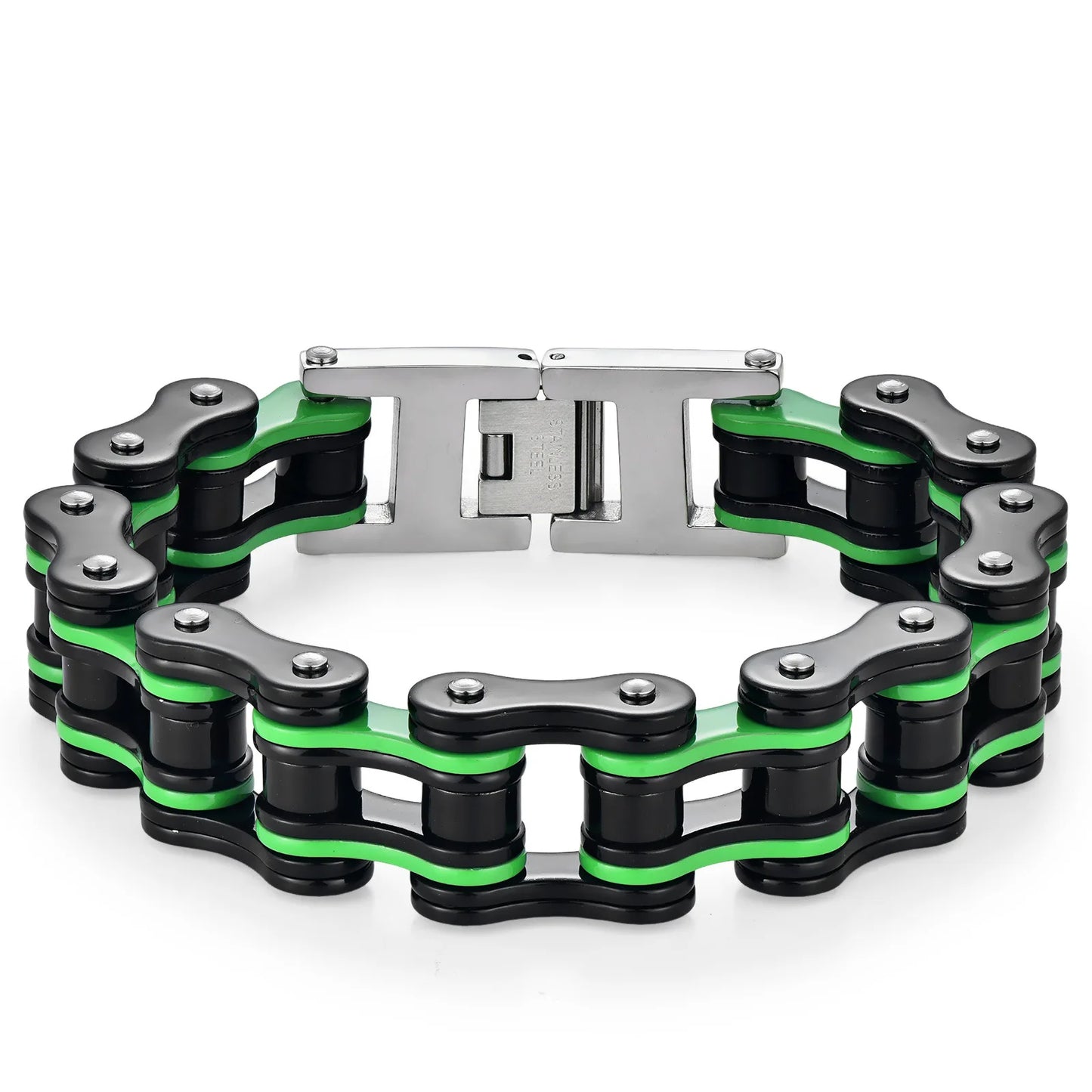 Single Green & Black Stainless Steel Bicycle Chain Bracelet
