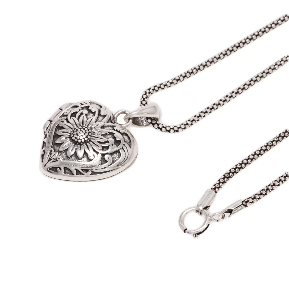 Heart Shaped Sunflower Locket Necklace & Pendant