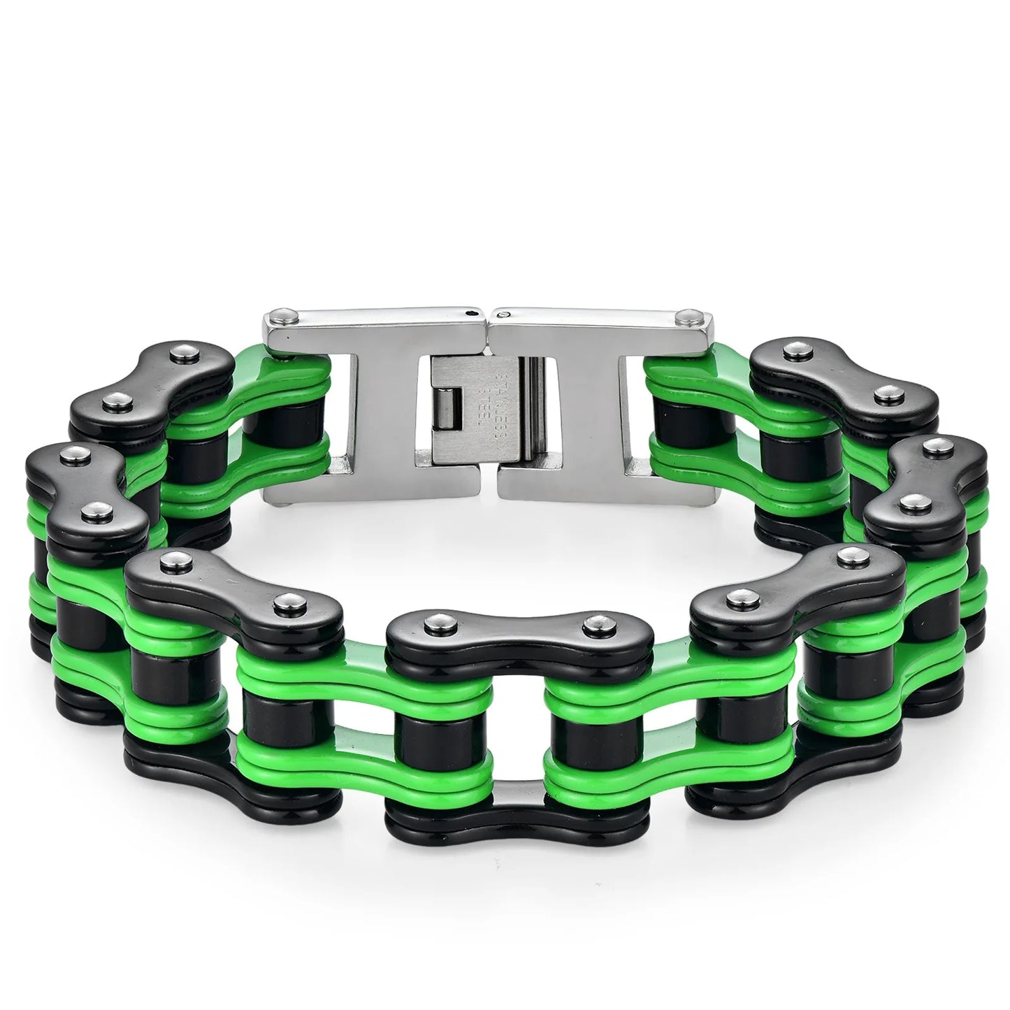 Double Green & Black Stainless Steel Bicycle Chain Bracelets