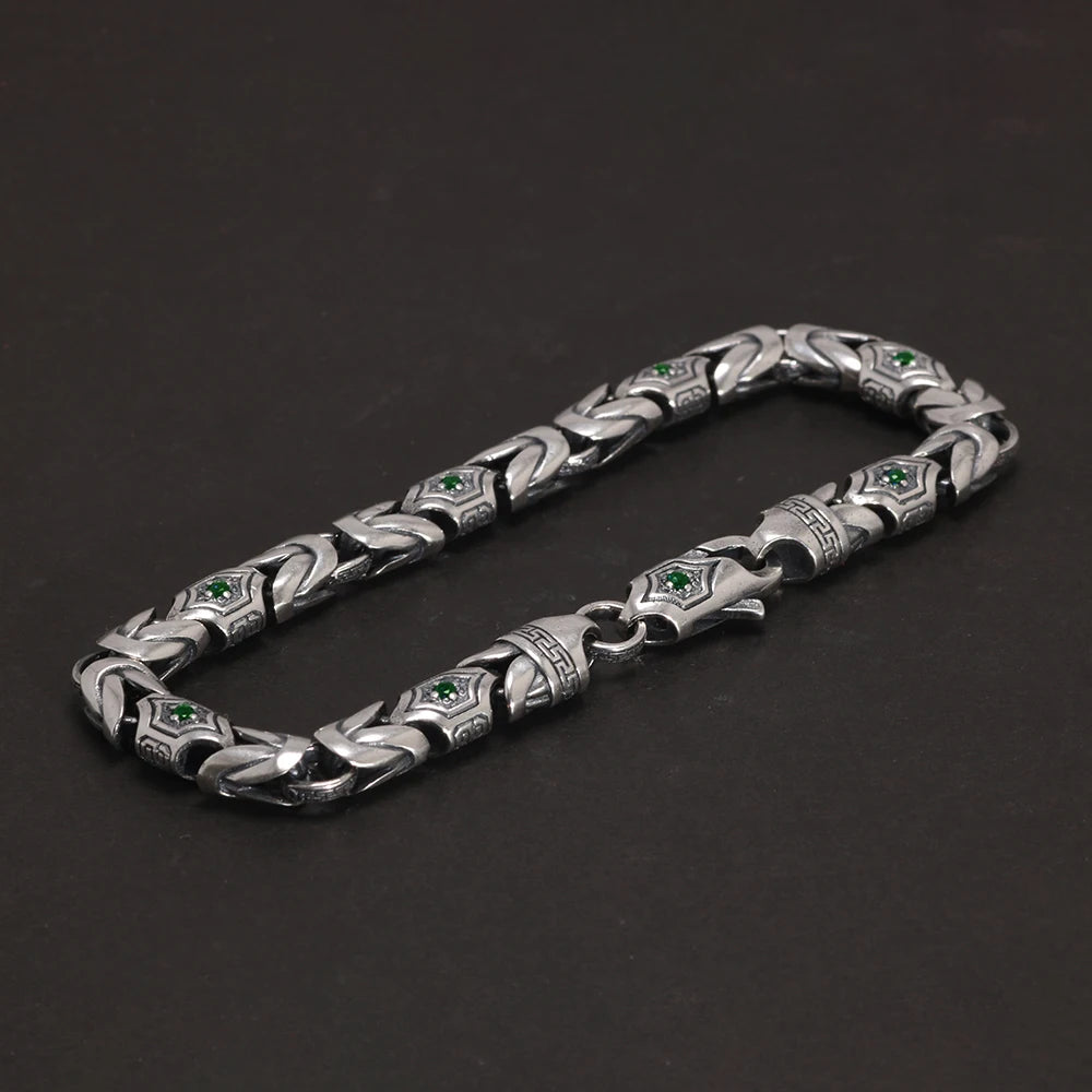 18cm 925 Sterling Silver Studded Pattern Bracelet