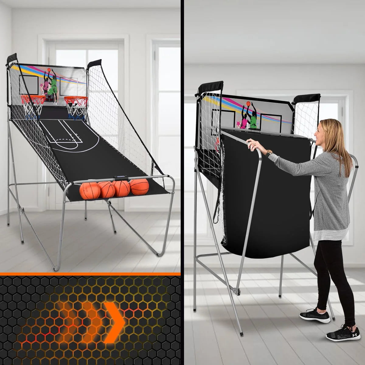 Foldable Double Shot Basketball Arcade with 4 Basketballs