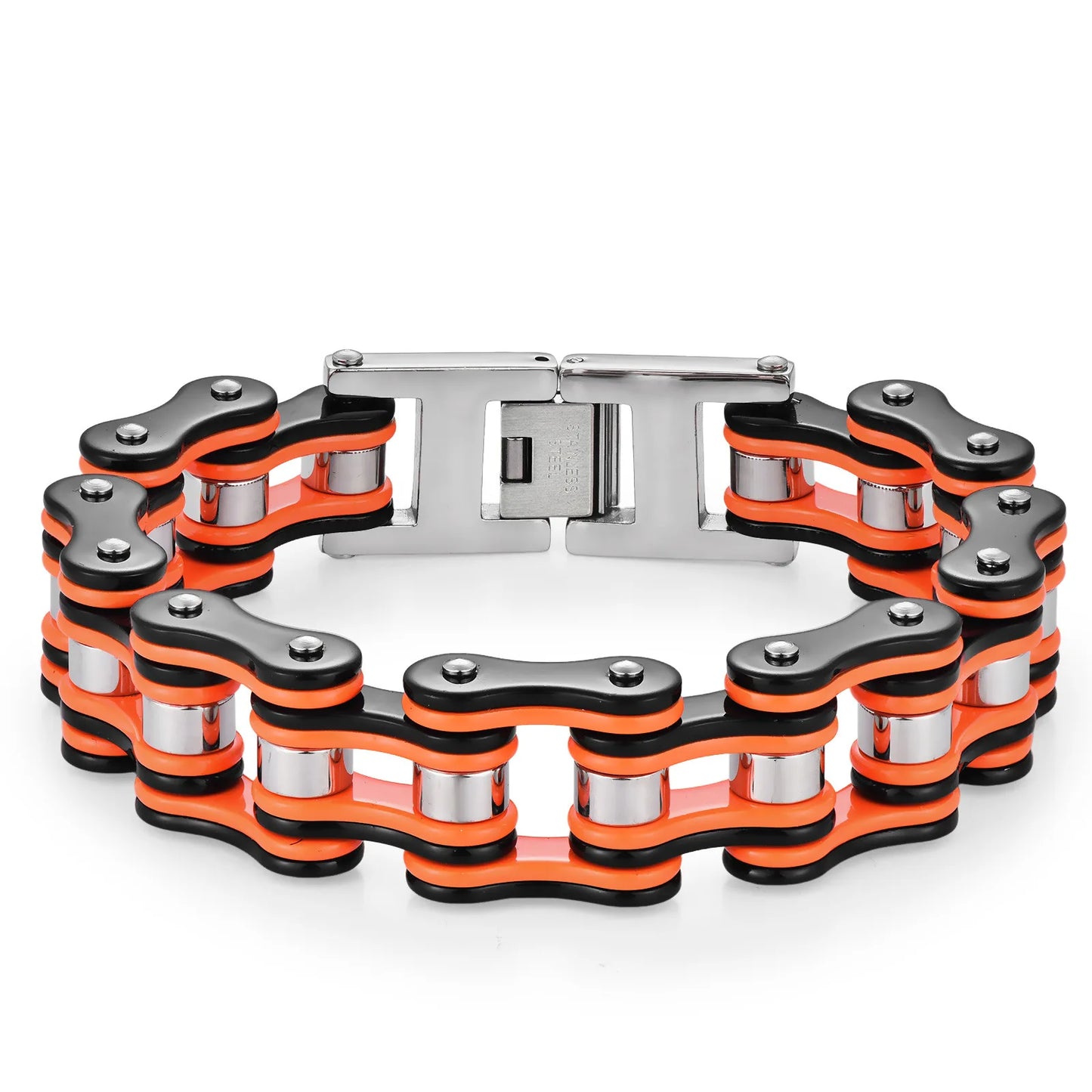 Black & Orange Stainless Steel Bicycle Chain Bracelets