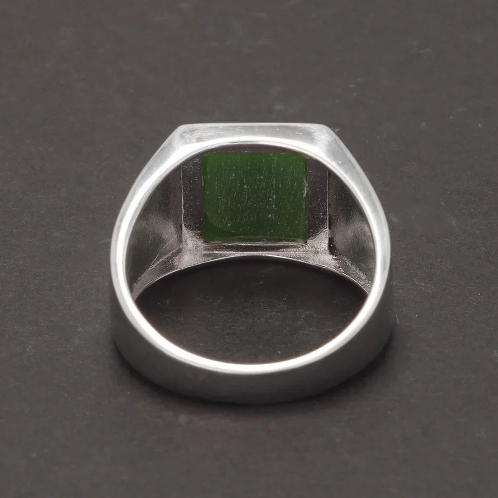 Size 8 - Minimalistic 925 Sterling Silver Green Agate Square Ring