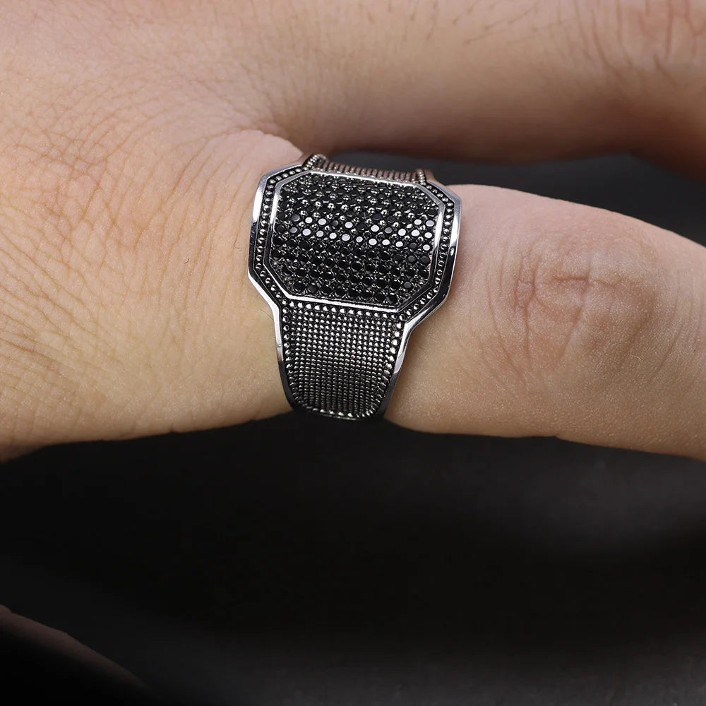 Black Zircon Embedded Ring