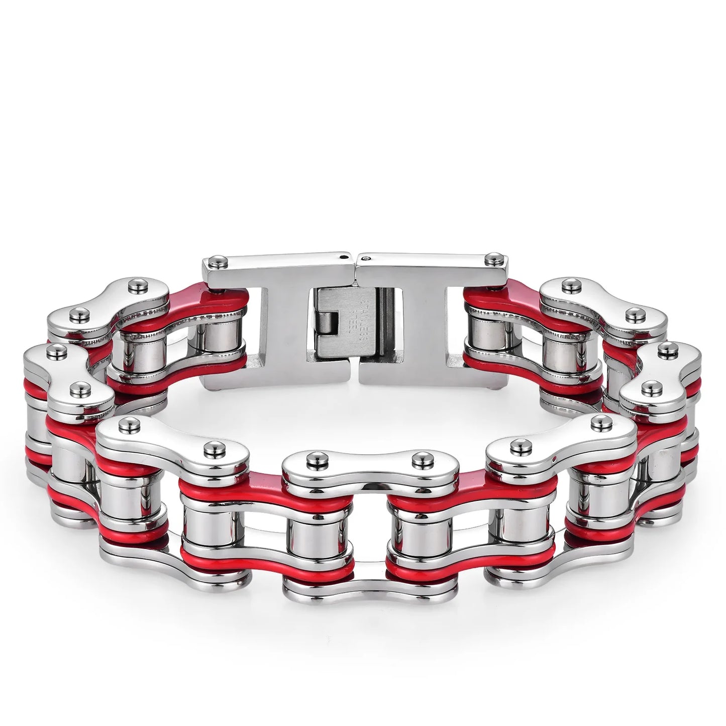 Steel Red Stainless Steel Bicycle Chain Bracelet