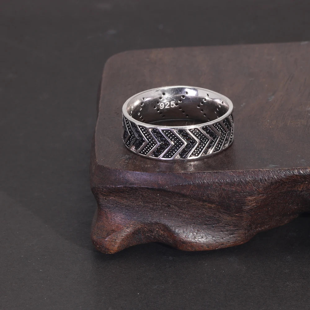 Size 8 - 925 Sterling Silver Chevron CZ Ring