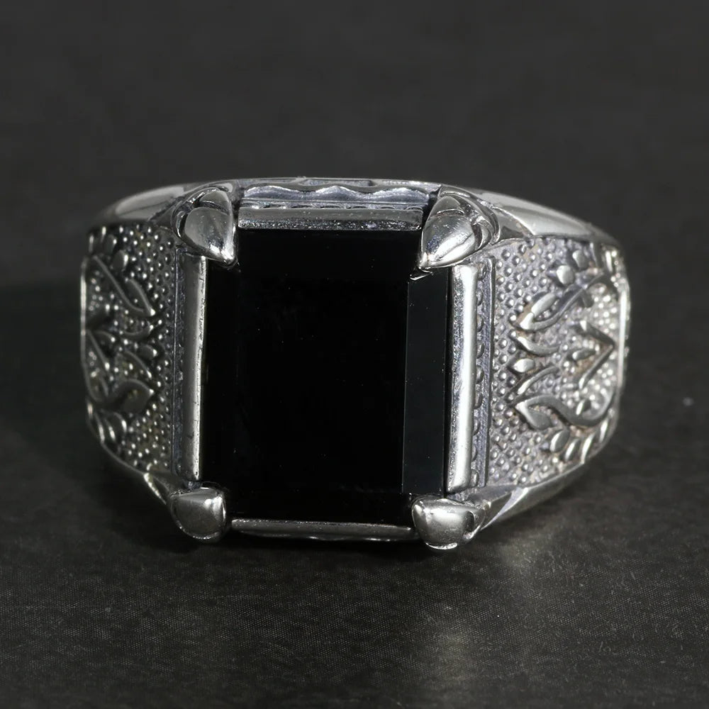 Claw Set Natural Onyx Resizable Ring