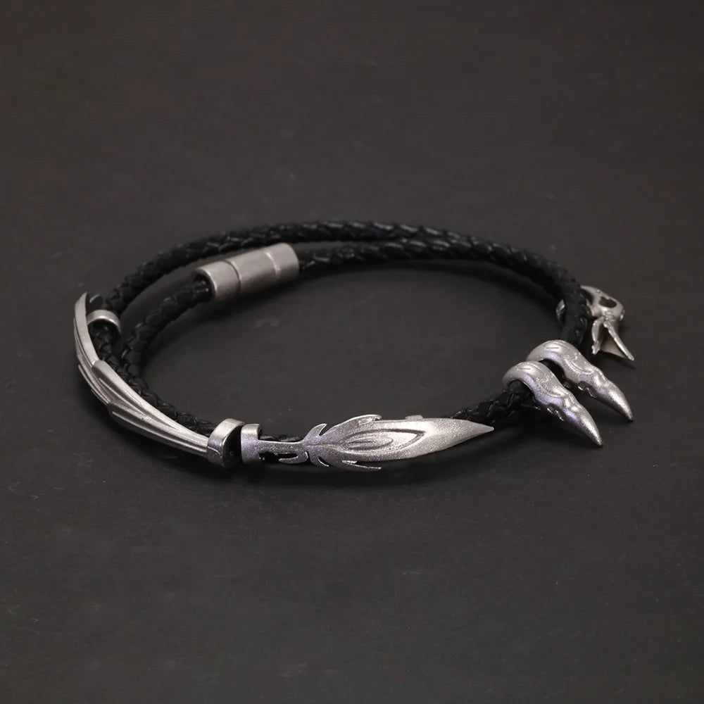 Silver Wax Feather Rope Bracelet
