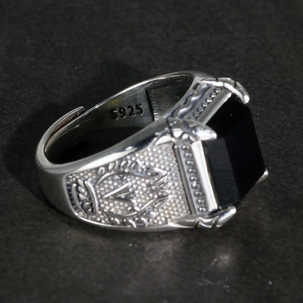 Claw Set Natural Onyx Resizable Ring