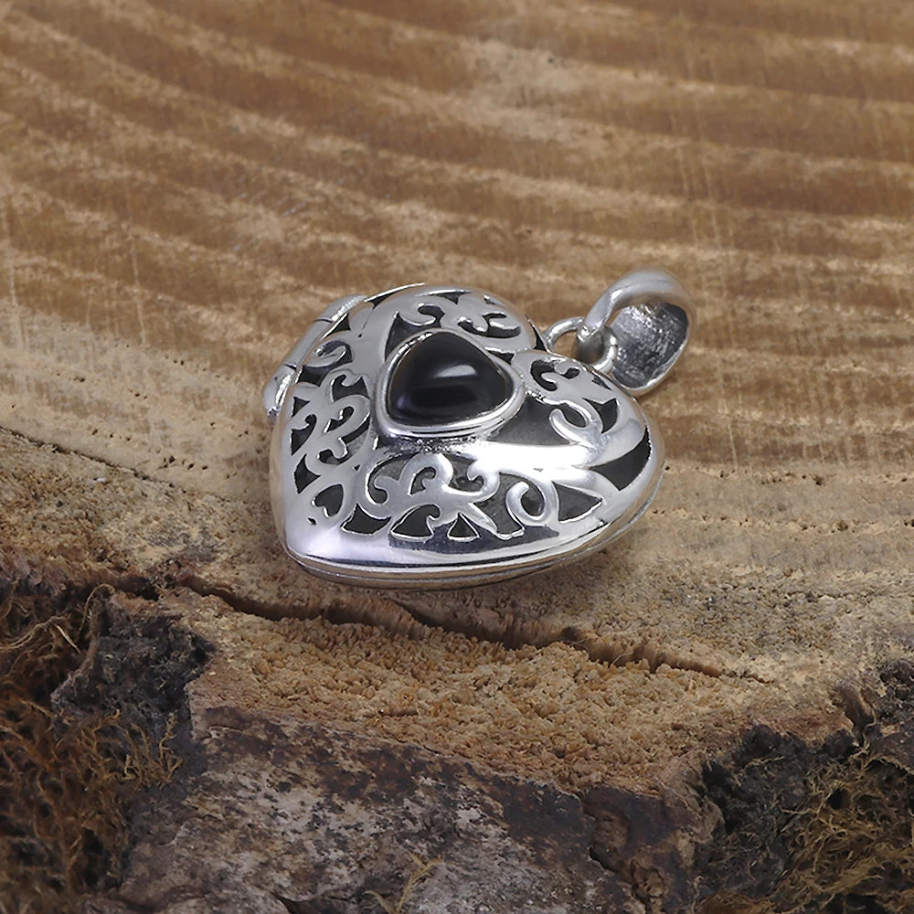 Onyx Love Heart Locket Pendant