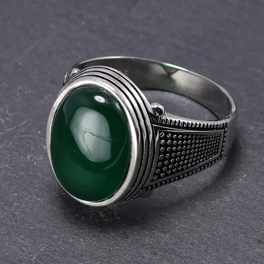 Green - Sterling Silver Agate Ottoman Ring
