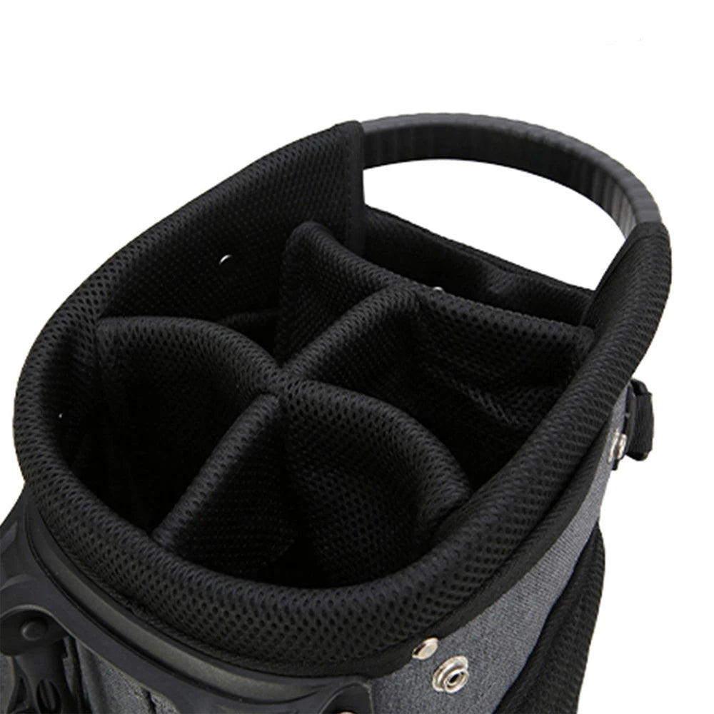Black golf bag interior with 5 open club pockets
