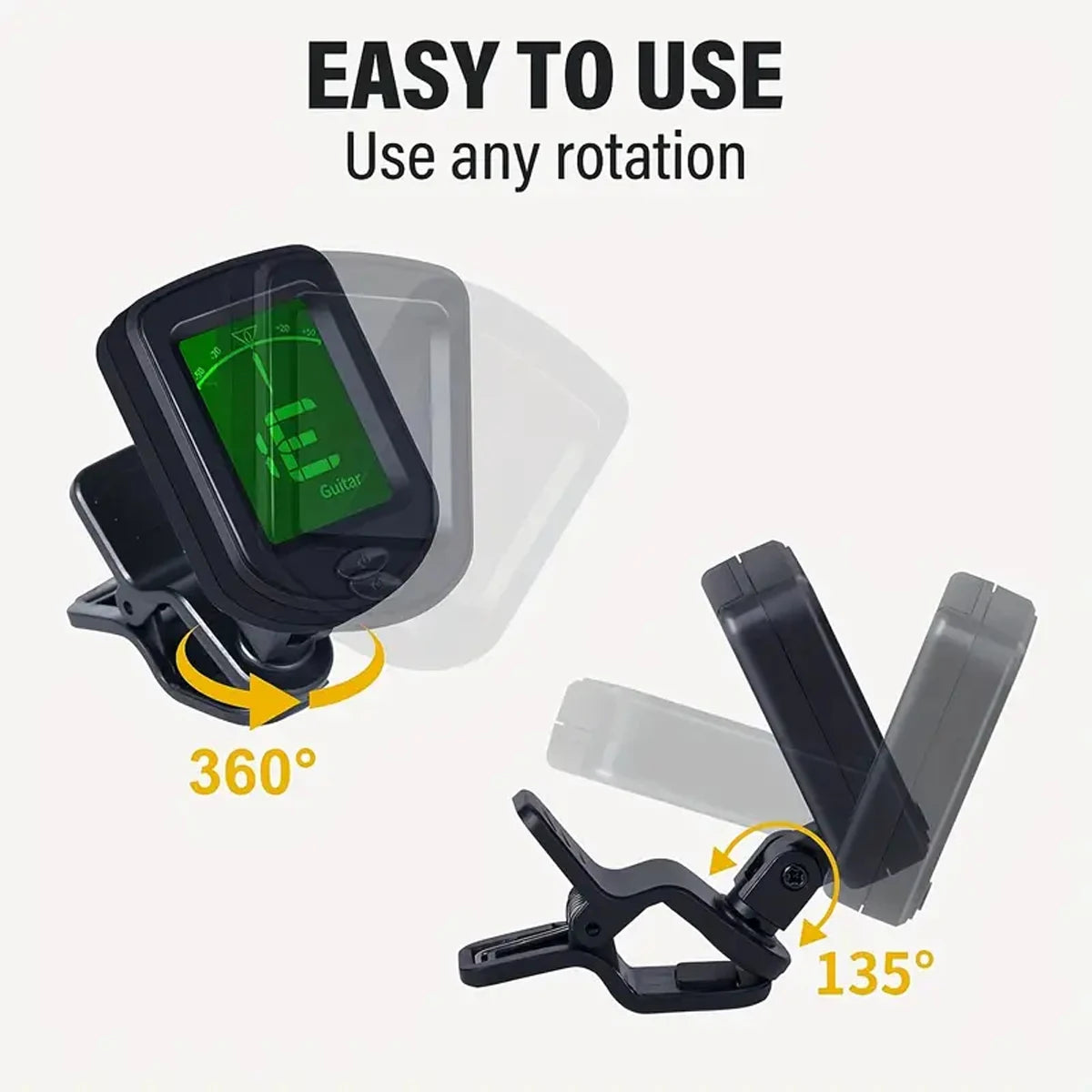 Clip-on Guitar Tuner with 360° Rotatable Display