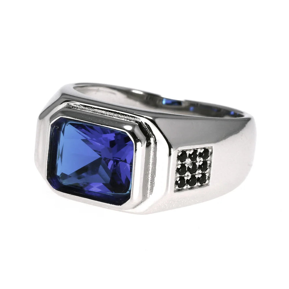 Silver Blue Cubic Zirconia Ring - Size 8