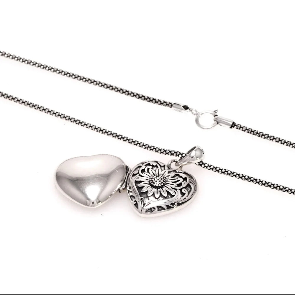 Heart Shaped Sunflower Locket Necklace & Pendant