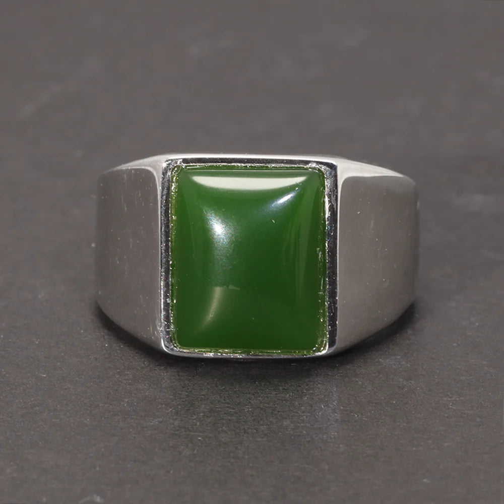Size 12 - Minimalistic 925 Sterling Silver Green Agate Square Ring
