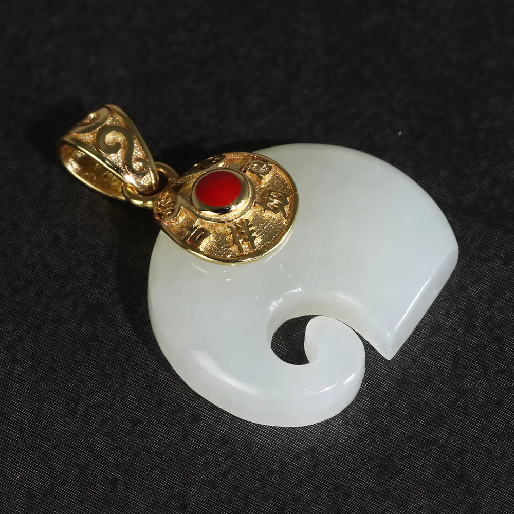 Natural White Jade - Gold Plated - Elephant Pendants