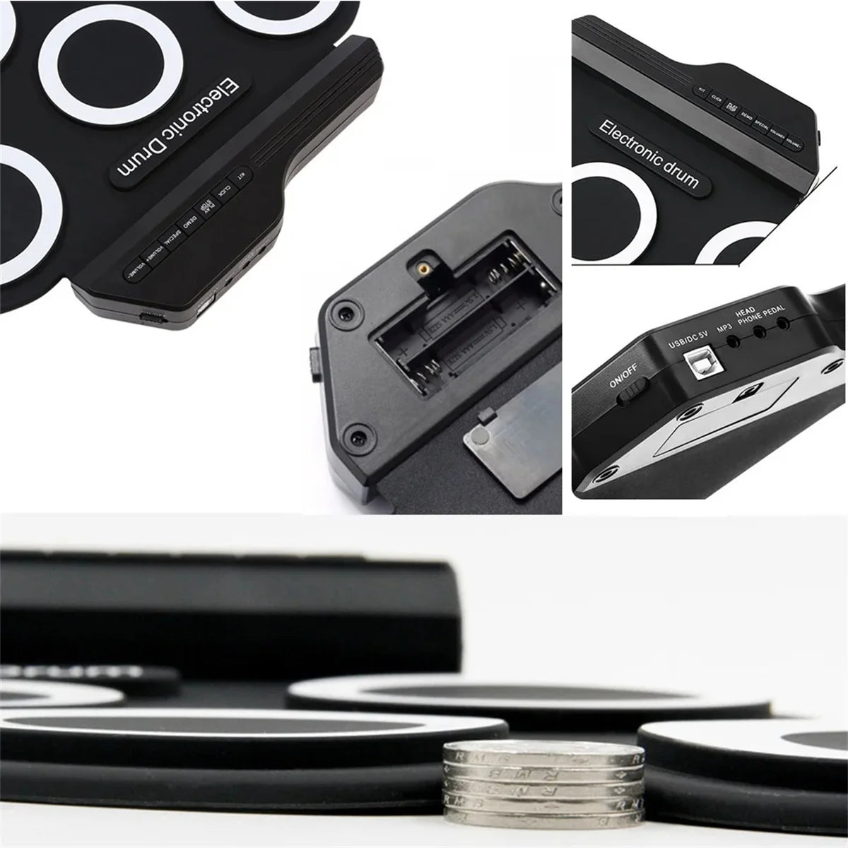 Folding Silicone USB Electronic Drum Kits With Drumsticks