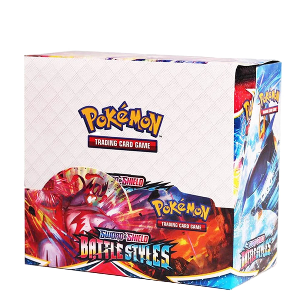 Battle Styles Sword & Shield Pokémon trading card game packaging with colorful designs and text on a white background