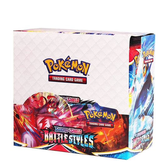 Battle Styles Sword & Shield Pokémon trading card game packaging with colorful designs and text on a white background