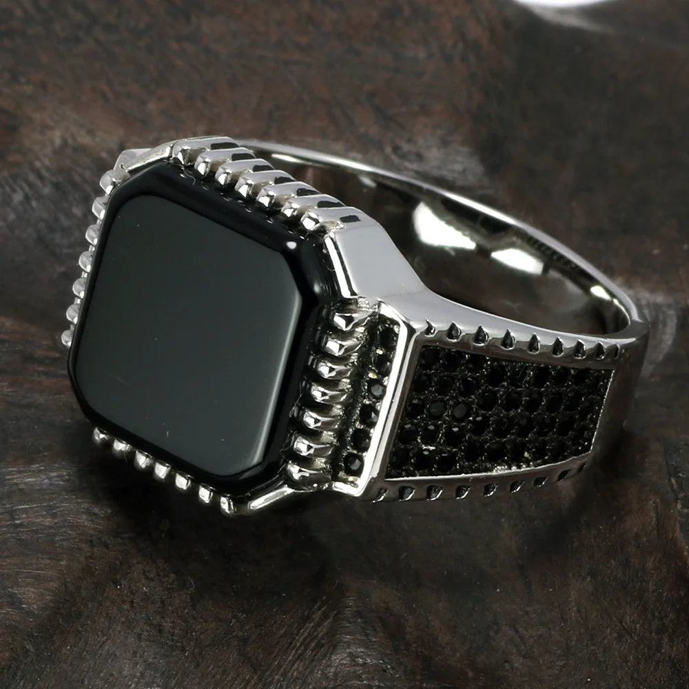 Square Natural Onyx Vintage Ring