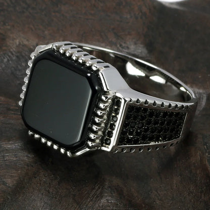 Square Natural Onyx Vintage Ring