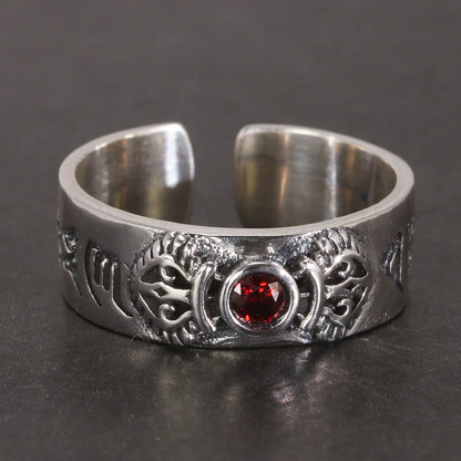 Open Resizable Sterling Silver Natural Garnet Ring