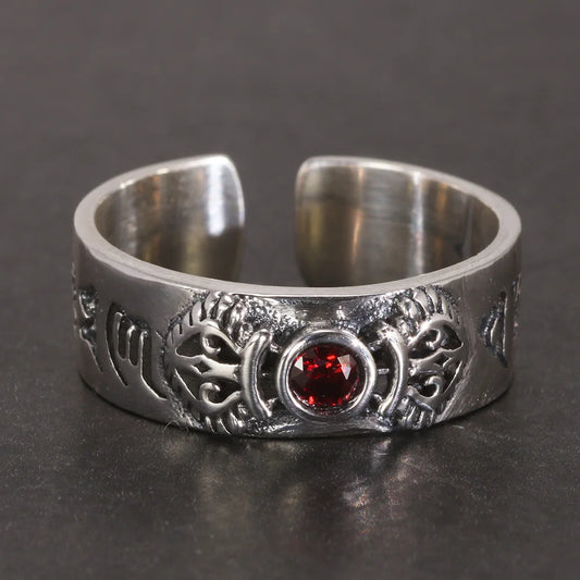 Open Resizable Sterling Silver Natural Garnet Ring