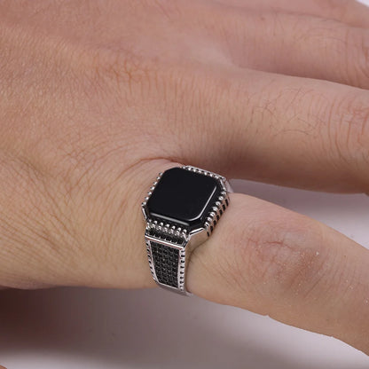 Square Natural Onyx Vintage Ring