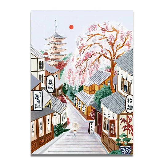 Red sun on the lane - Travel Art Print Poster