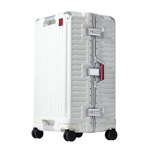 White Wide Handle Reinforced Suitcase