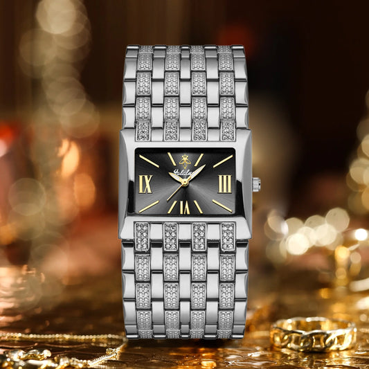 Yalalusi Quartz Crystal Band Watch - Silver Black