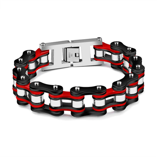 Black & Steel Red Stainless Steel Bicycle Chain Bracelet