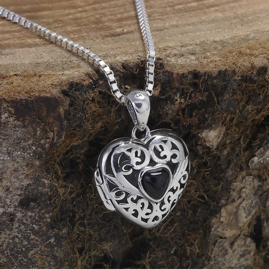 Onyx Love Heart Locket Necklace