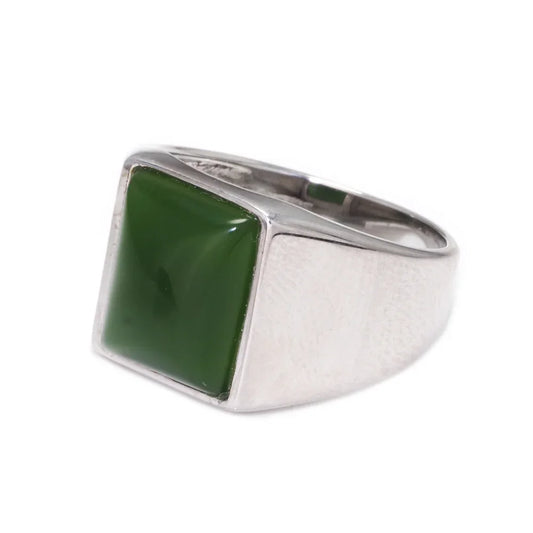 Size 10 - Minimalistic 925 Sterling Silver Green Agate Square Ring