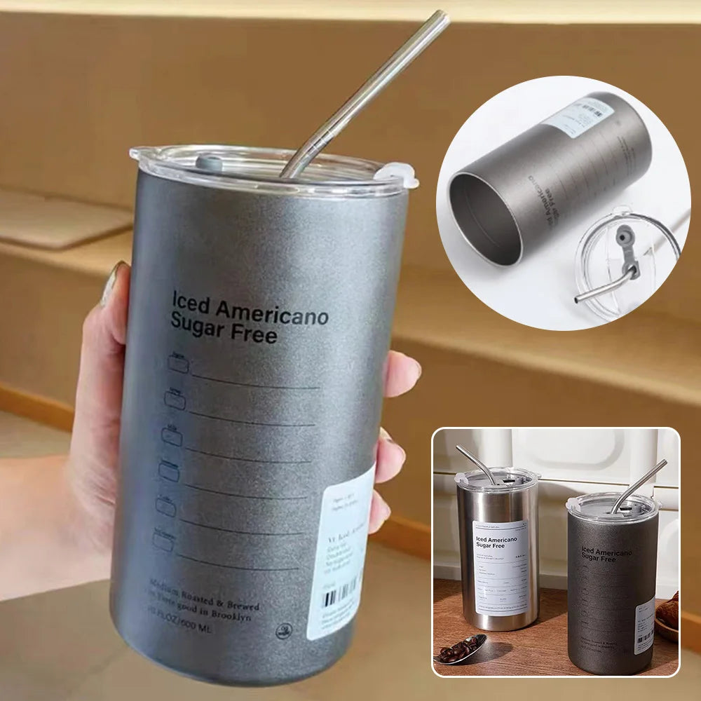 Stainless Steel Portable Barista Cup with Straw 360/600ml