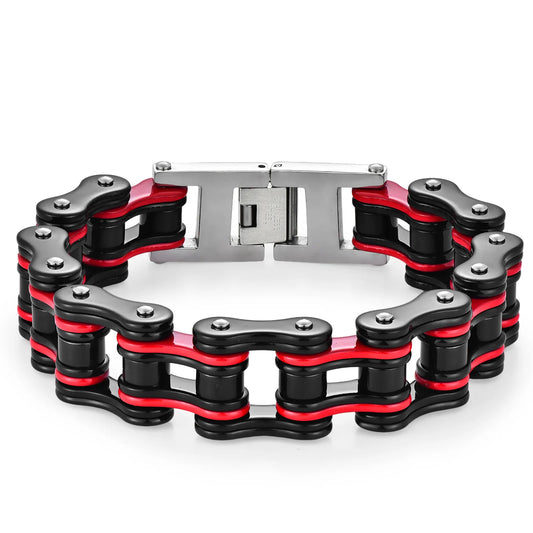 Black & Red Stainless Steel Bicycle Chain Bracelet